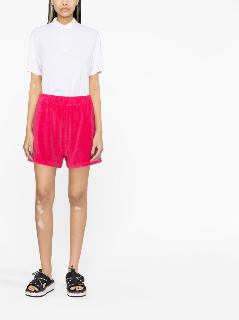 Moncler women's shorts, terry cotton shorts, luxury pink shorts, designer women's shorts, high-end casual wear