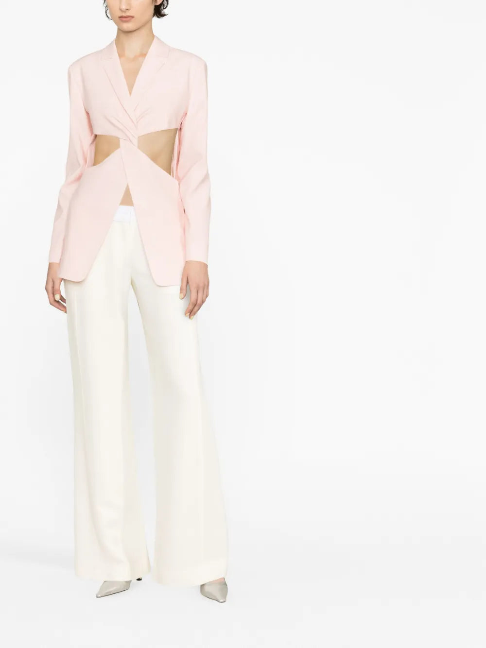 Coperni jacket, fitted pink jacket, twisted cutouts, luxury women's fashion, high-end jackets