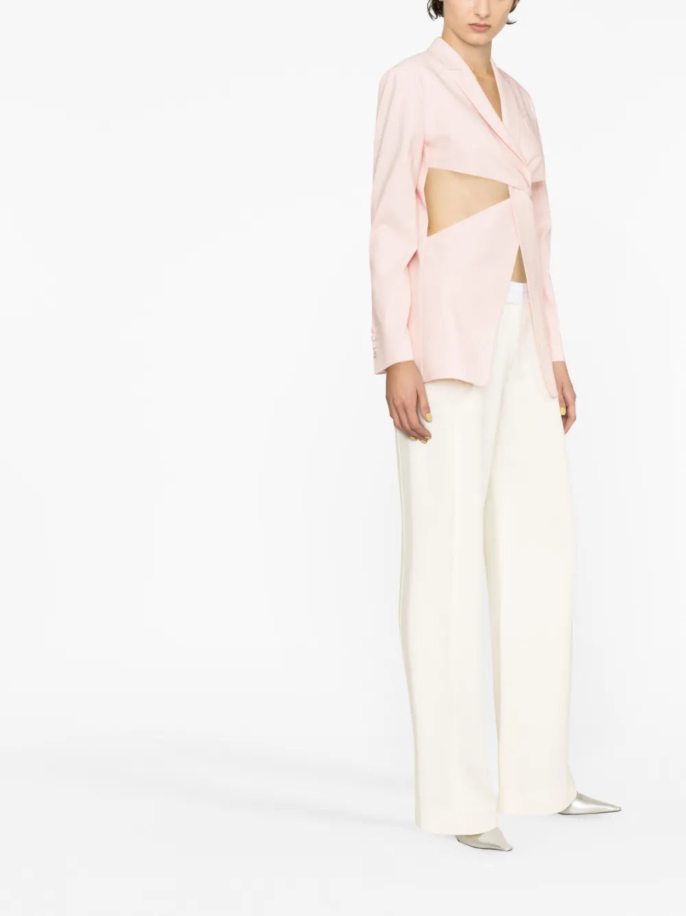 Coperni jacket, fitted pink jacket, twisted cutouts, luxury women's fashion, high-end jackets