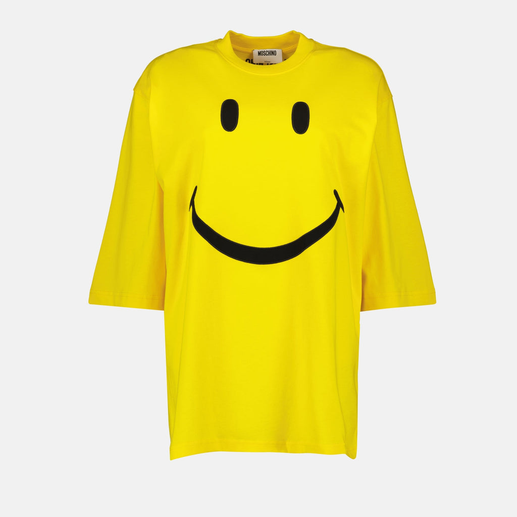 Moschino T-shirt, Smiley print, oversized T-shirt, cotton casual wear, Autumn-Winter collection