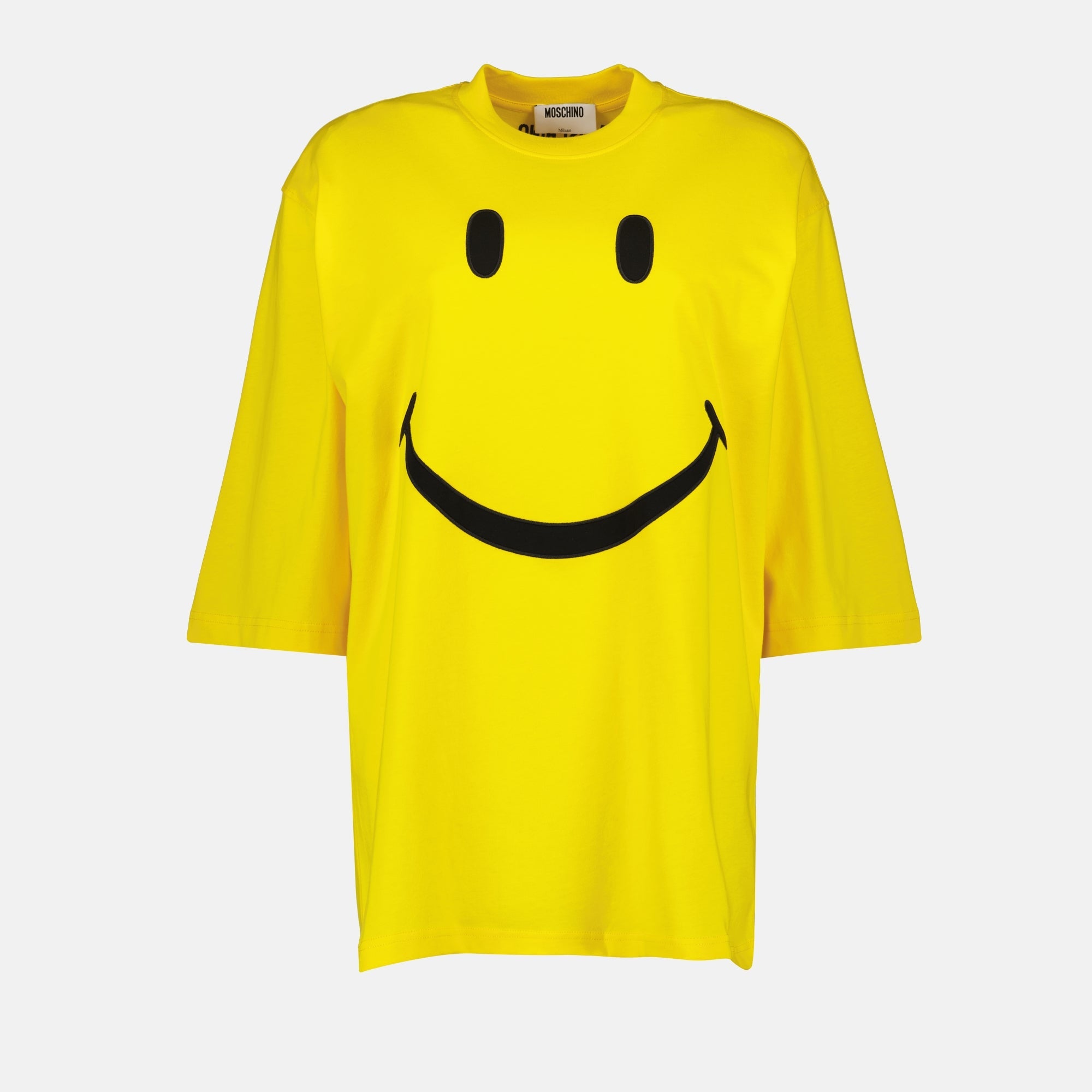 Moschino T-shirt, Smiley print, oversized T-shirt, cotton casual wear, Autumn-Winter collection