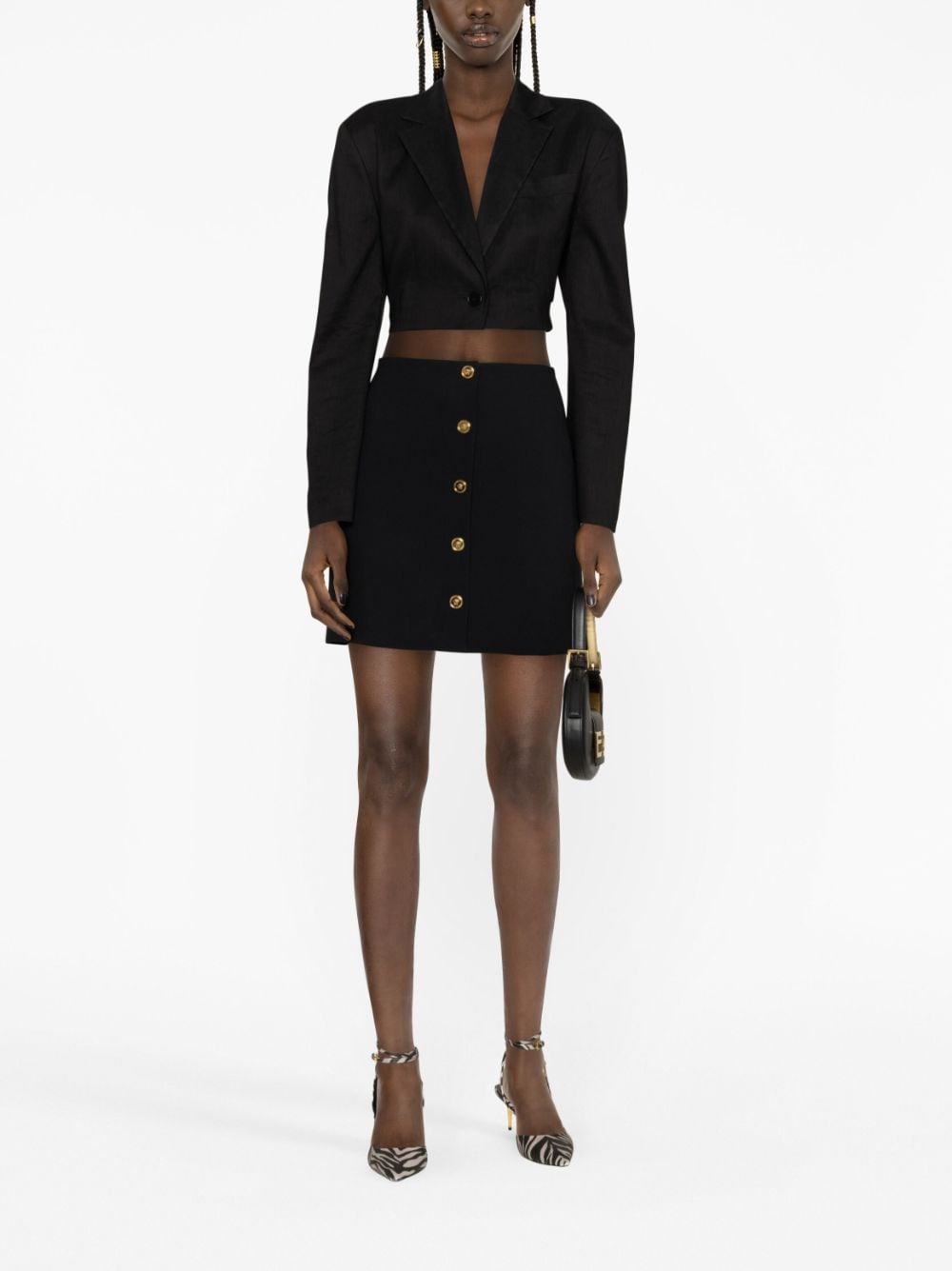 Versace, mini black skirt, luxury women's fashion, high-end clothing, elegant skirt