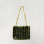 1969 bag, green and gold bag, acrylic shoulder bag, designer accessory, statement handbag