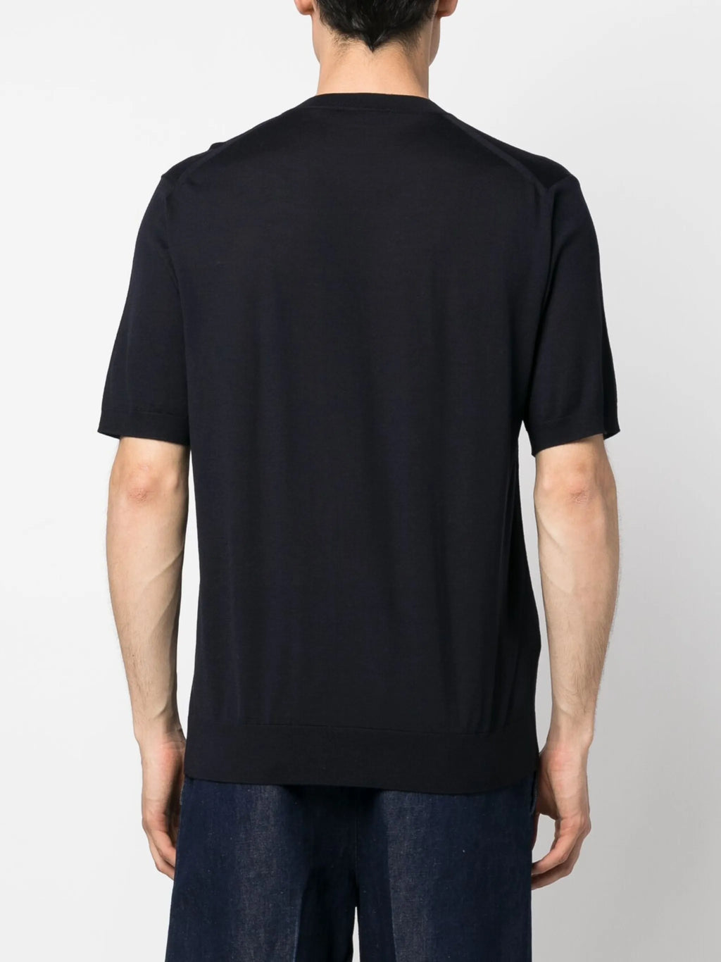 Image of Fine Wool T-Shirt Navy Blue by Prada for Men - Season Spring-Summer 2026 - Model View 3