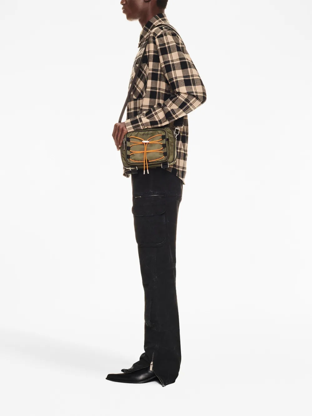 Off-White camera bag, green nylon bag, luxury accessories, high-end fashion, designer bag