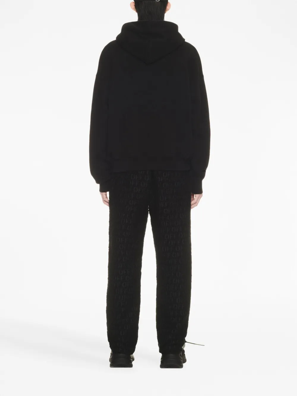 Off-White hoodie, black hooded sweatshirt, luxury streetwear, Off Stamp sweatshirt, designer menswear