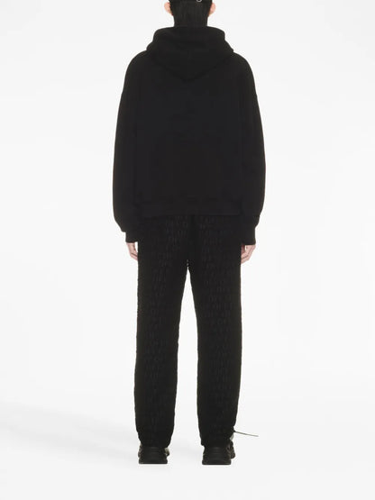 Off-White hoodie, black hooded sweatshirt, luxury streetwear, Off Stamp sweatshirt, designer menswear