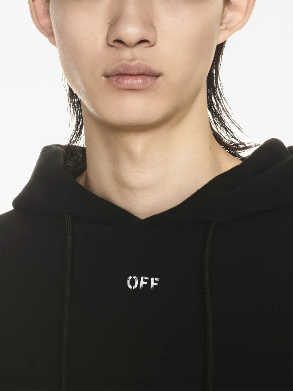 Off-White hoodie, black hooded sweatshirt, luxury streetwear, Off Stamp sweatshirt, designer menswear