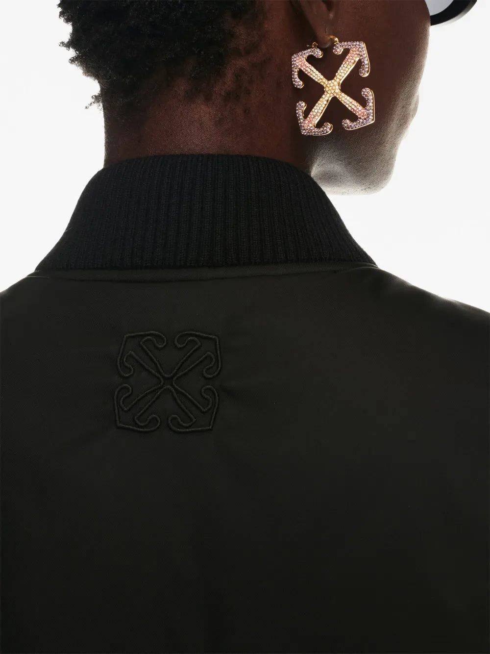 luxury bomber jacket, Off-White bomber, high-end outerwear, designer nylon jacket, elegant fashion