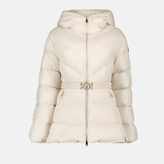 Moncler jacket, cinched down jacket, white jacket, adjustable waist jacket, women's winter jacket