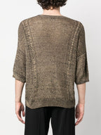 Image d'un T-shirt en tricot marron de Saint Laurent pour hommes - Saison Printemps-Été 2023 - Vue du modèle 3