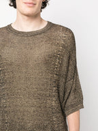 Image d'un T-shirt en tricot marron de Saint Laurent pour hommes - Saison Printemps-Été 2023 - Vue du modèle 4