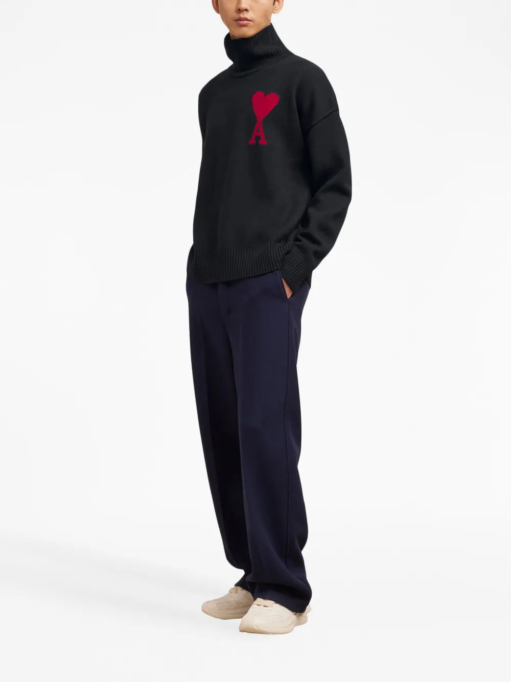 black sweater, Ami de Coeur, knitwear, wool sweater, unisex fashion