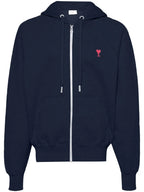 ネイビーのジップアップスウェットシャツ