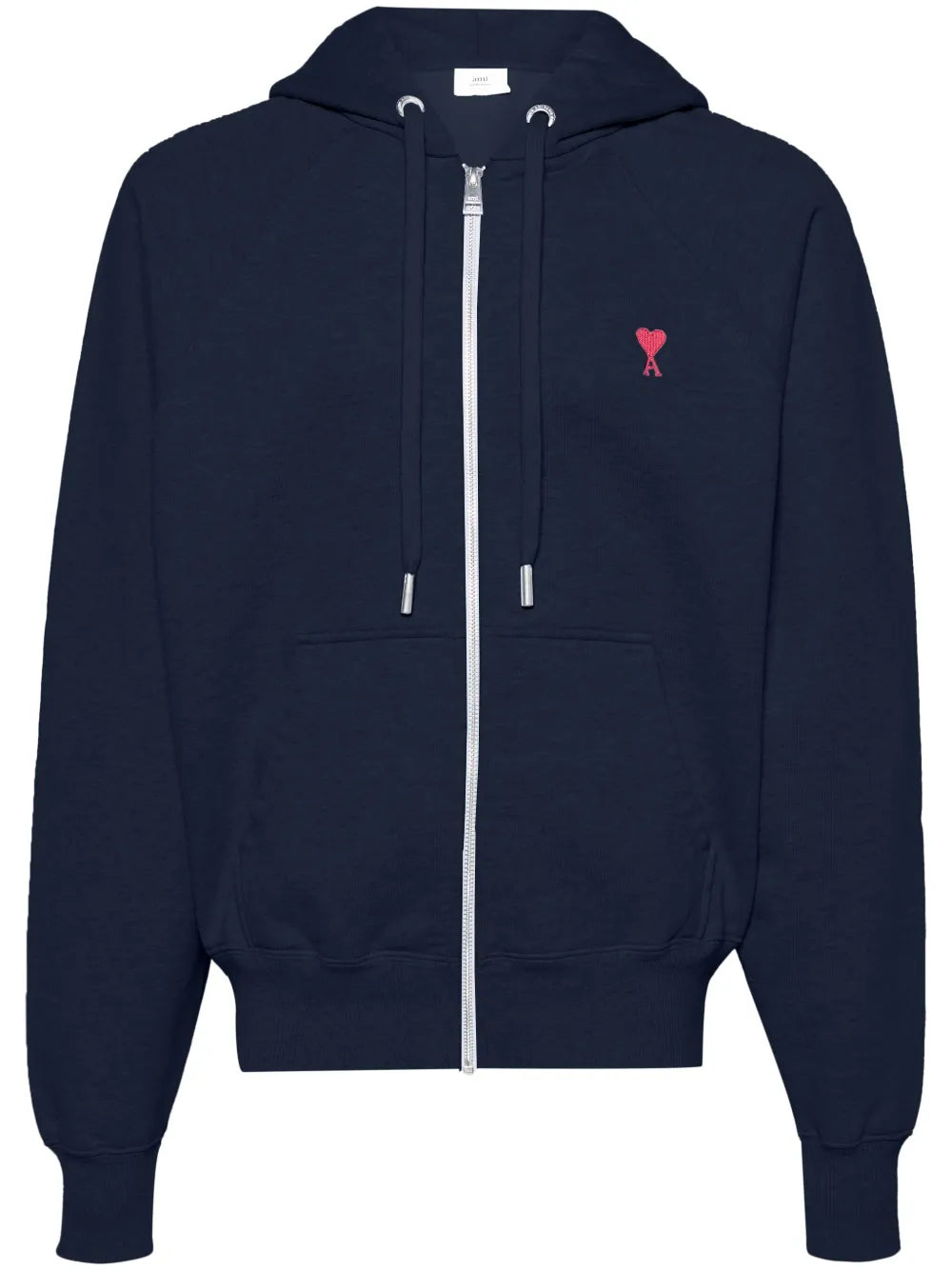 ネイビーのジップアップスウェットシャツ