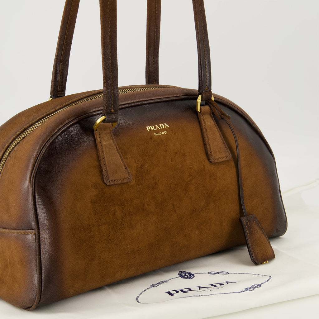 Prada bag, suede bowling bag, luxury accessories, Autumn-Winter 2025, high-end handbags