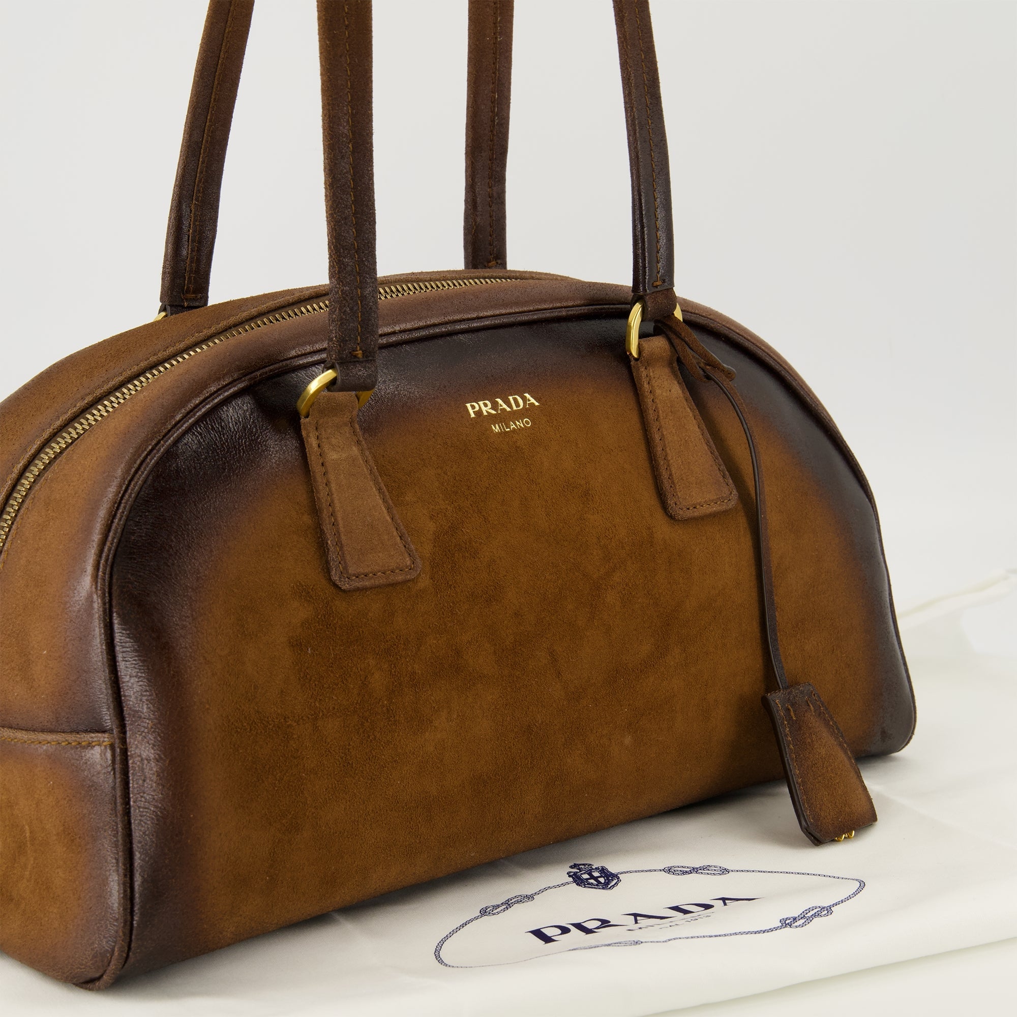 Prada bag, suede bowling bag, luxury accessories, Autumn-Winter 2025, high-end handbags