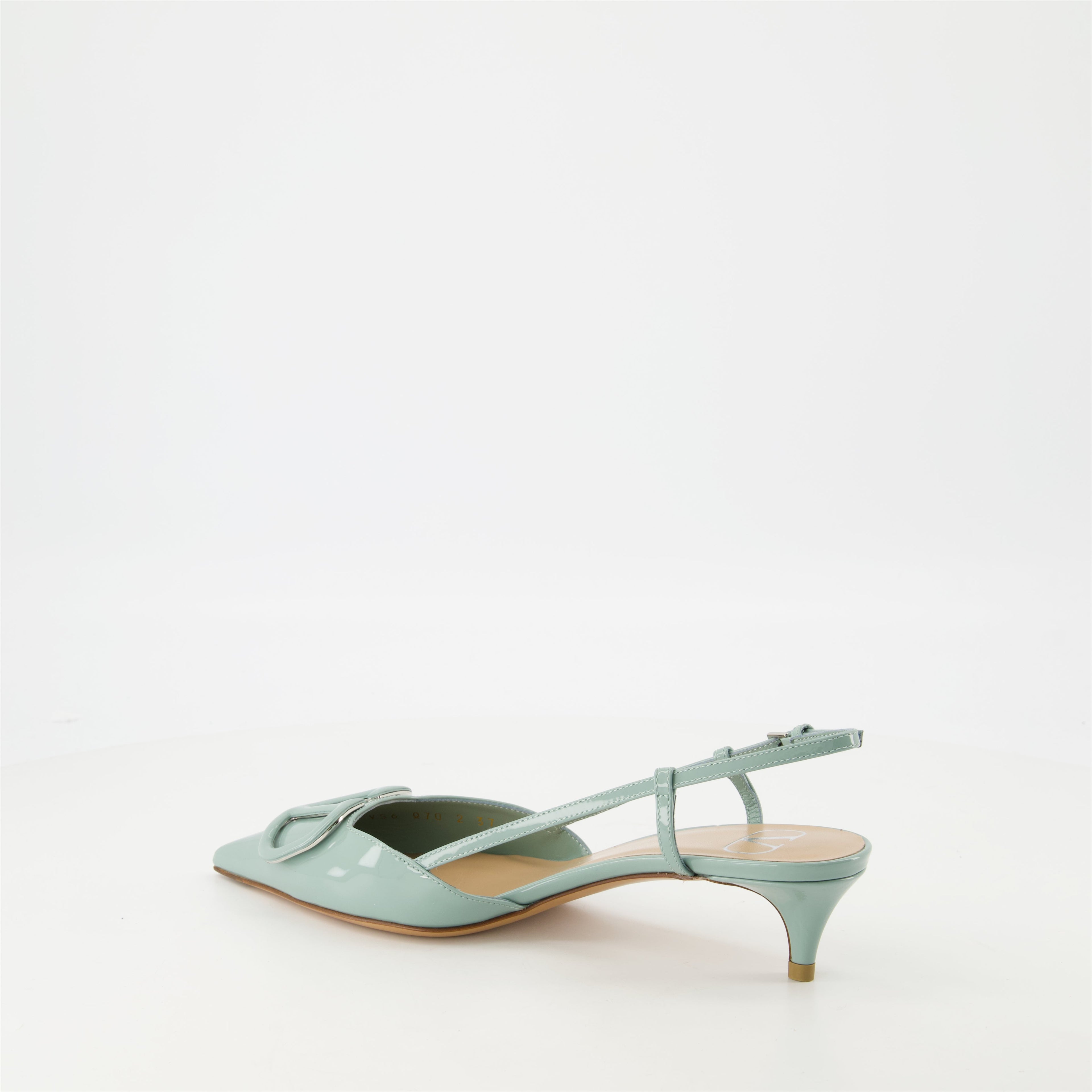 green pumps, patent leather shoes, VLogo footwear, women’s heels, designer pumps