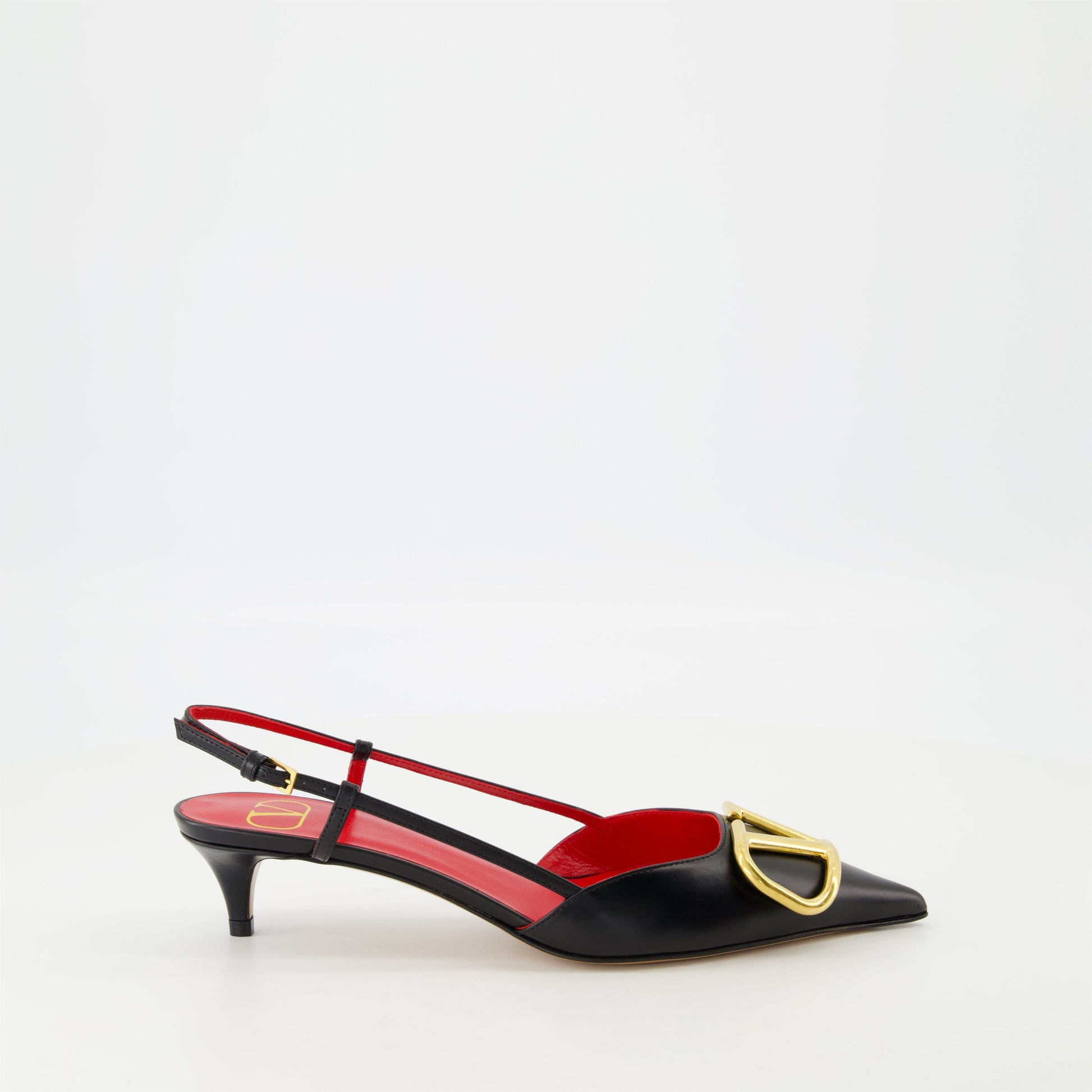 VLogo Signature, black leather pumps, Valentino Garavani, pointed toe, adjustable strap