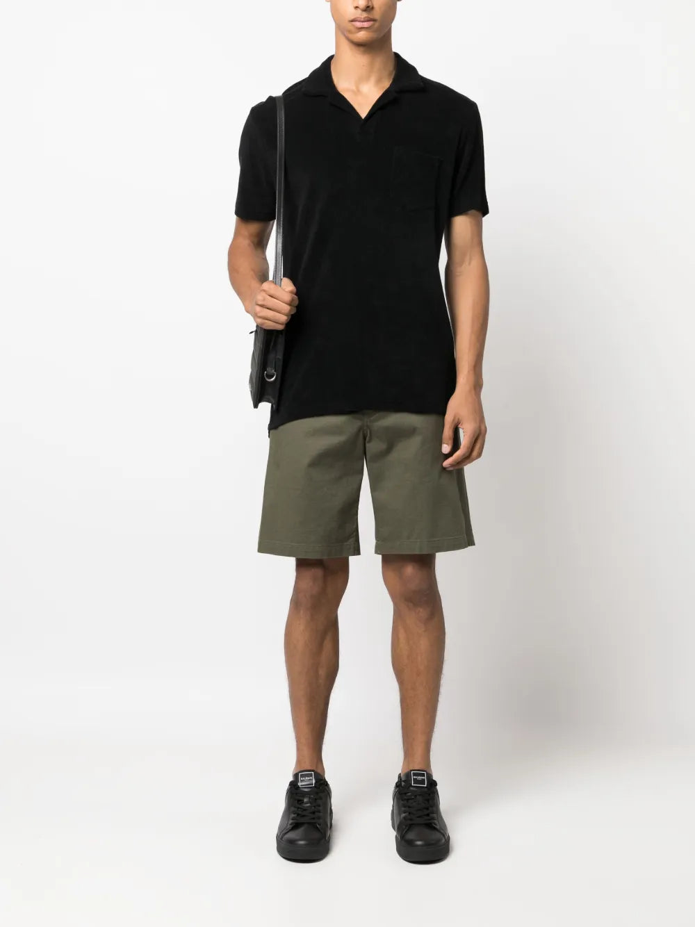 Terry cotton polo, black polo shirt, organic cotton polo, luxury fashion, designer polo