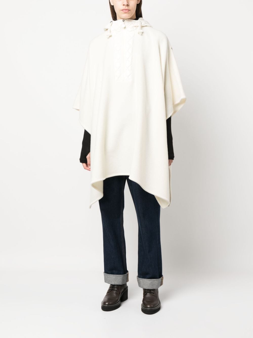 Moncler wool cape, luxury women's outerwear, white wool cape, high-end fashion, elegant cape