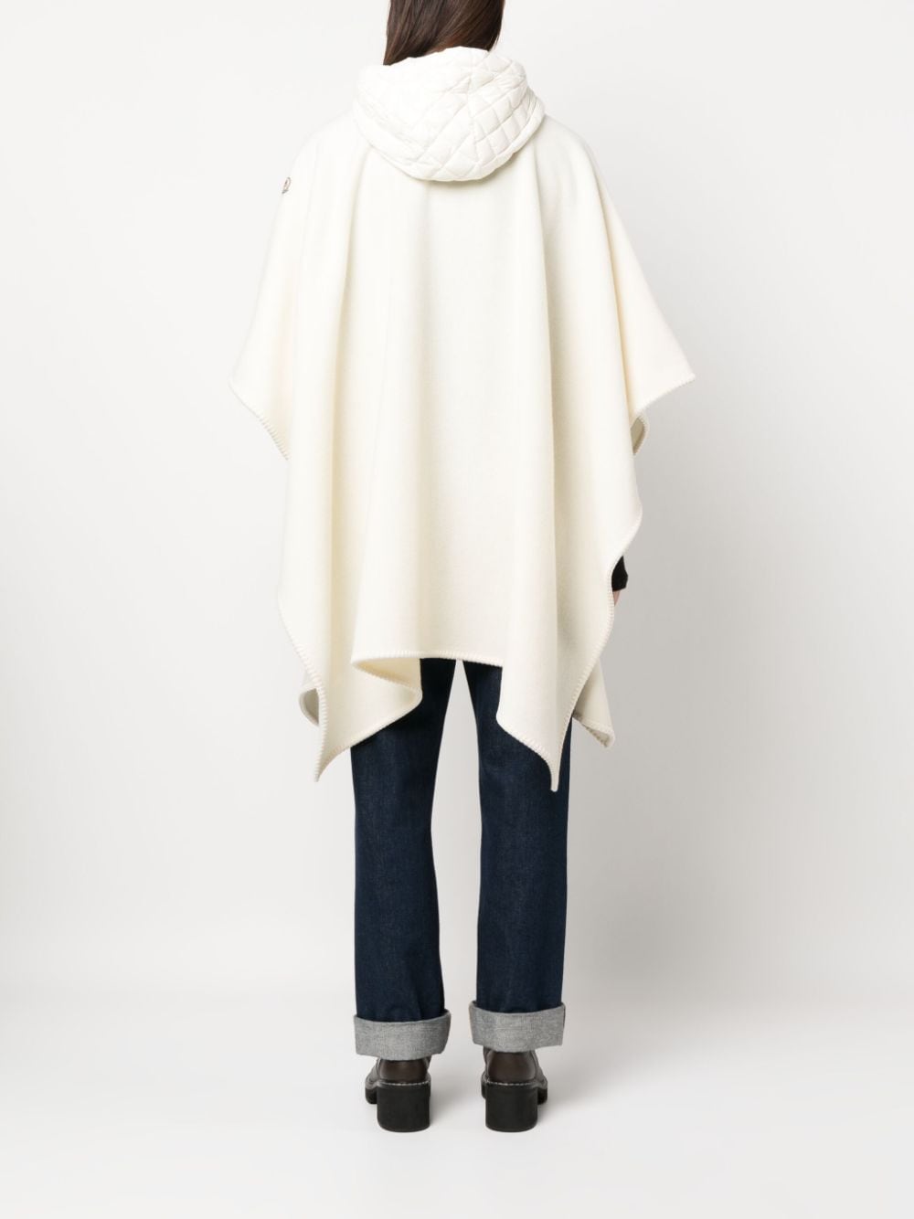 Moncler wool cape, luxury women's outerwear, white wool cape, high-end fashion, elegant cape