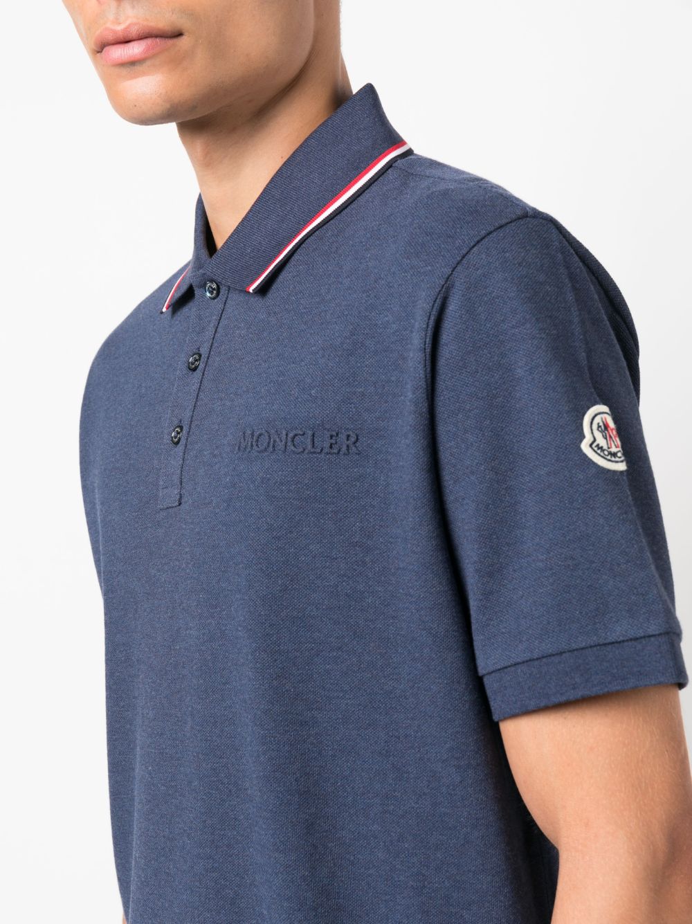 Moncler polo, luxury men's wear, designer polo shirt, blue polo Moncler, men's fashion