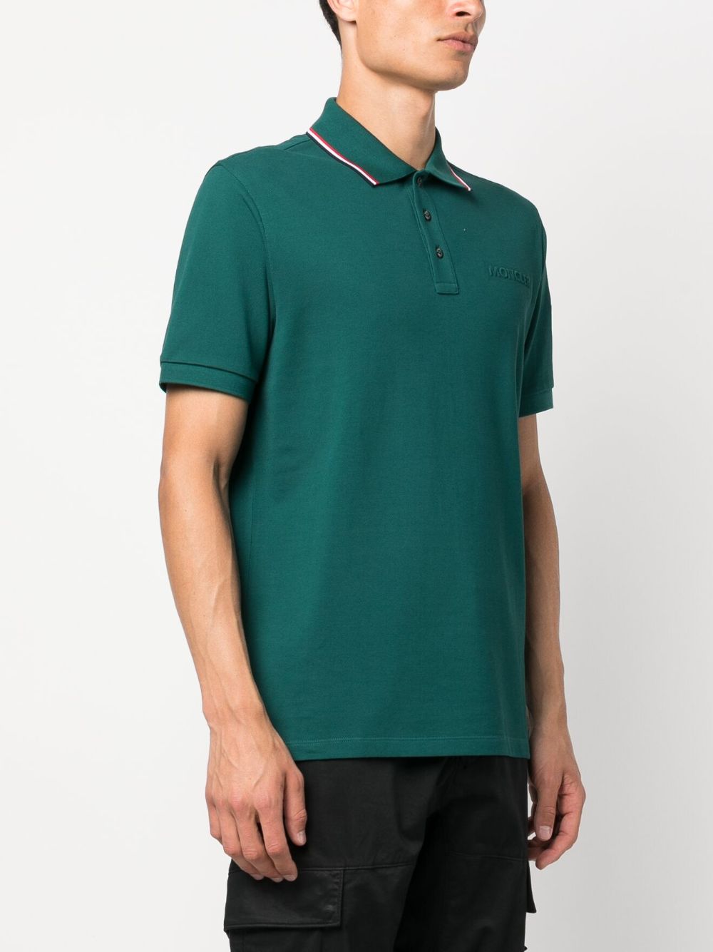 Moncler, green polo shirt, men's luxury polo, logo trim polo, designer menswear