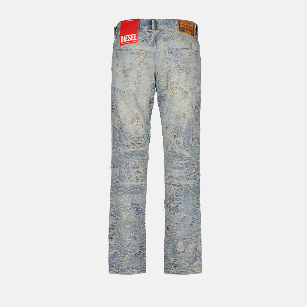 Image of Distressed Blue-Grey Denim Jeans by Diesel for Men - Season Autumn-Winter 2024 - Detail View 2