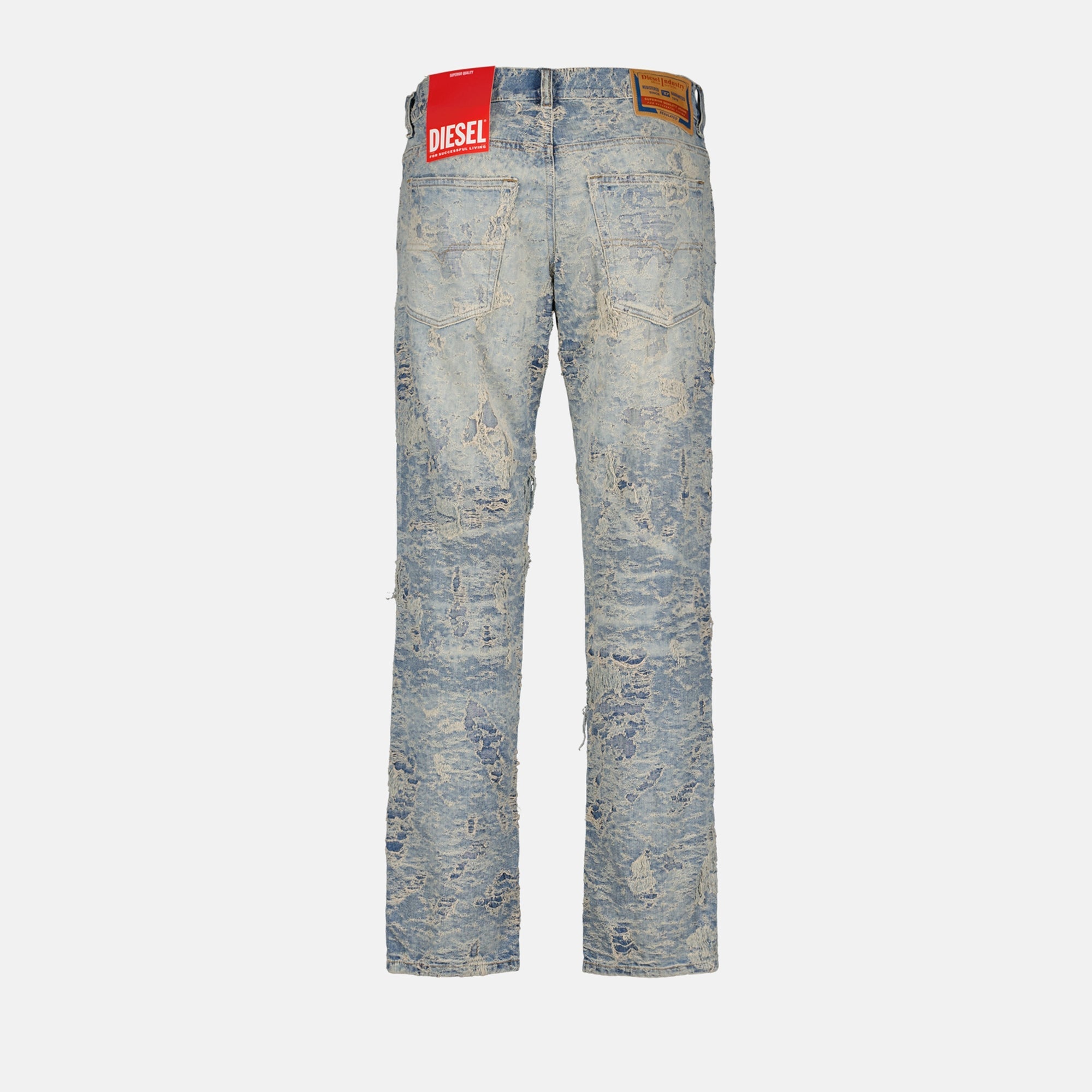 Image of Distressed Blue-Grey Denim Jeans by Diesel for Men - Season Autumn-Winter 2024 - Detail View 2