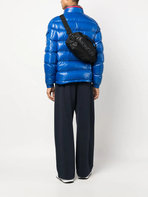 Moncler bum bag, luxury men's accessories, black leather bum bag, designer bum bag, high-end men's fashion