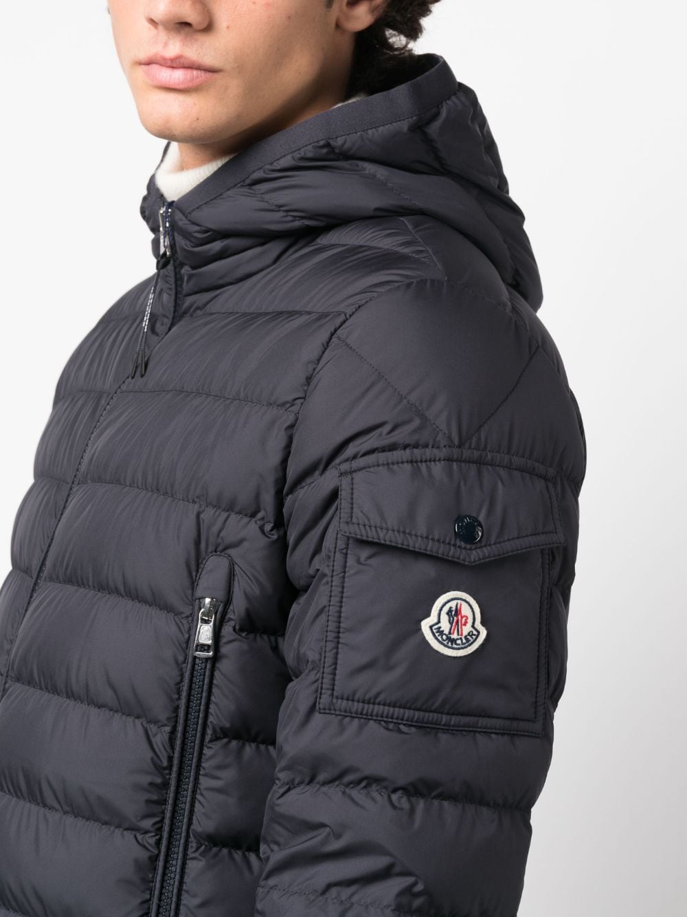 Moncler jacket, luxury men's outerwear, blue winter jacket, high-end fashion, designer men's clothing