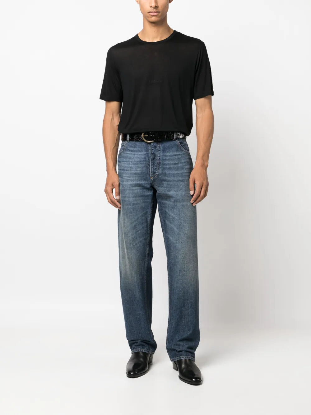 Image of Black Viscose T-Shirt by Saint Laurent for Men - Season Autumn-Winter 2024 - Back View