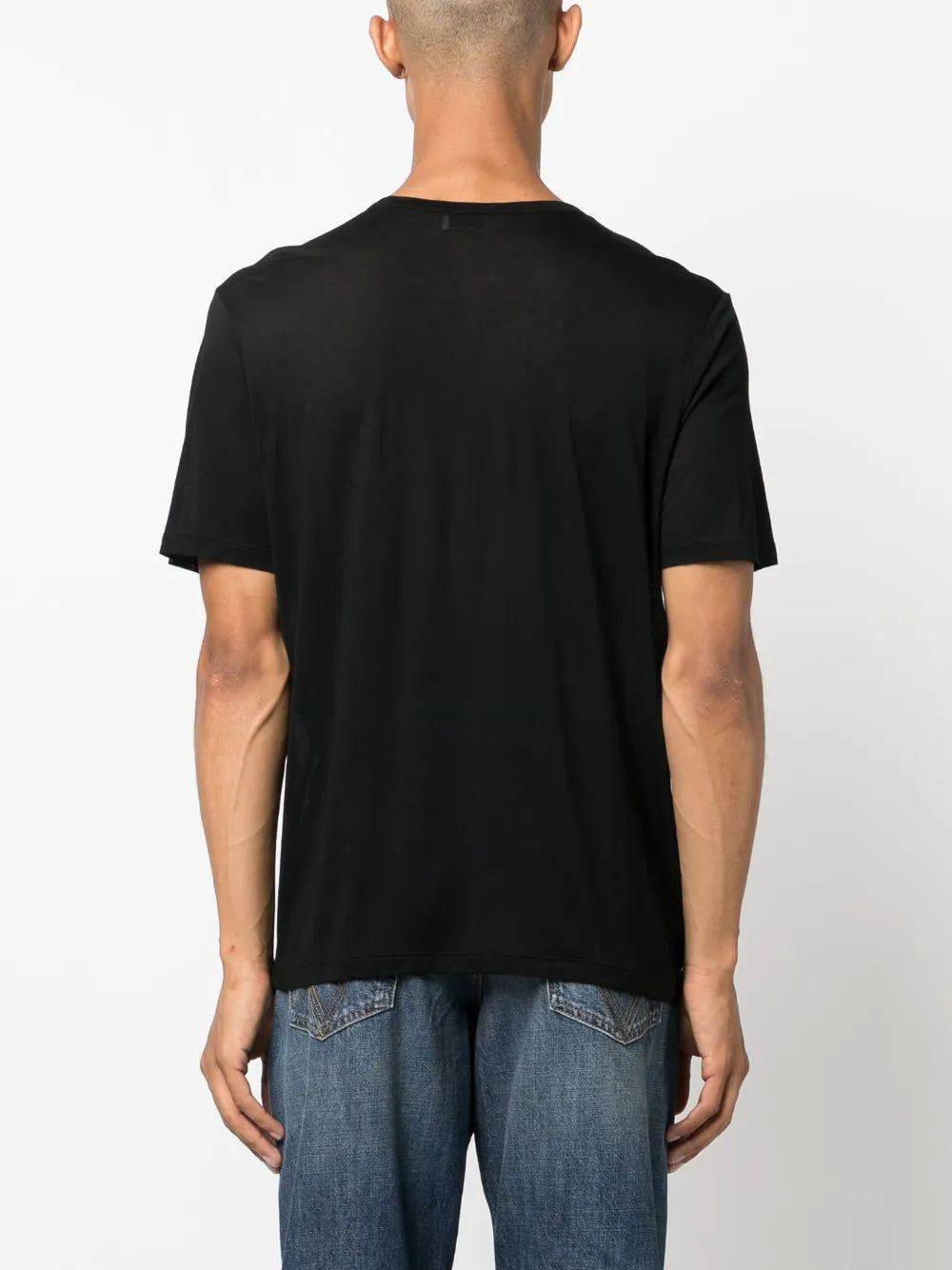 Image of Black Viscose T-Shirt by Saint Laurent for Men - Season Autumn-Winter 2024 - Detail View 6