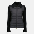 Image du Cardigan Bi-matière Noir par Moncler pour Femmes - Saison Printemps-Été 2026 - Vue de Face