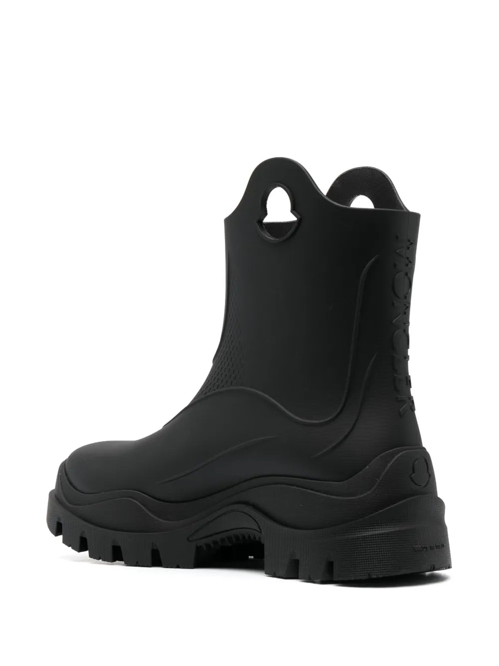 luxury rubber boots, black ankle boots, Moncler boots, stylish rain boots, waterproof footwear