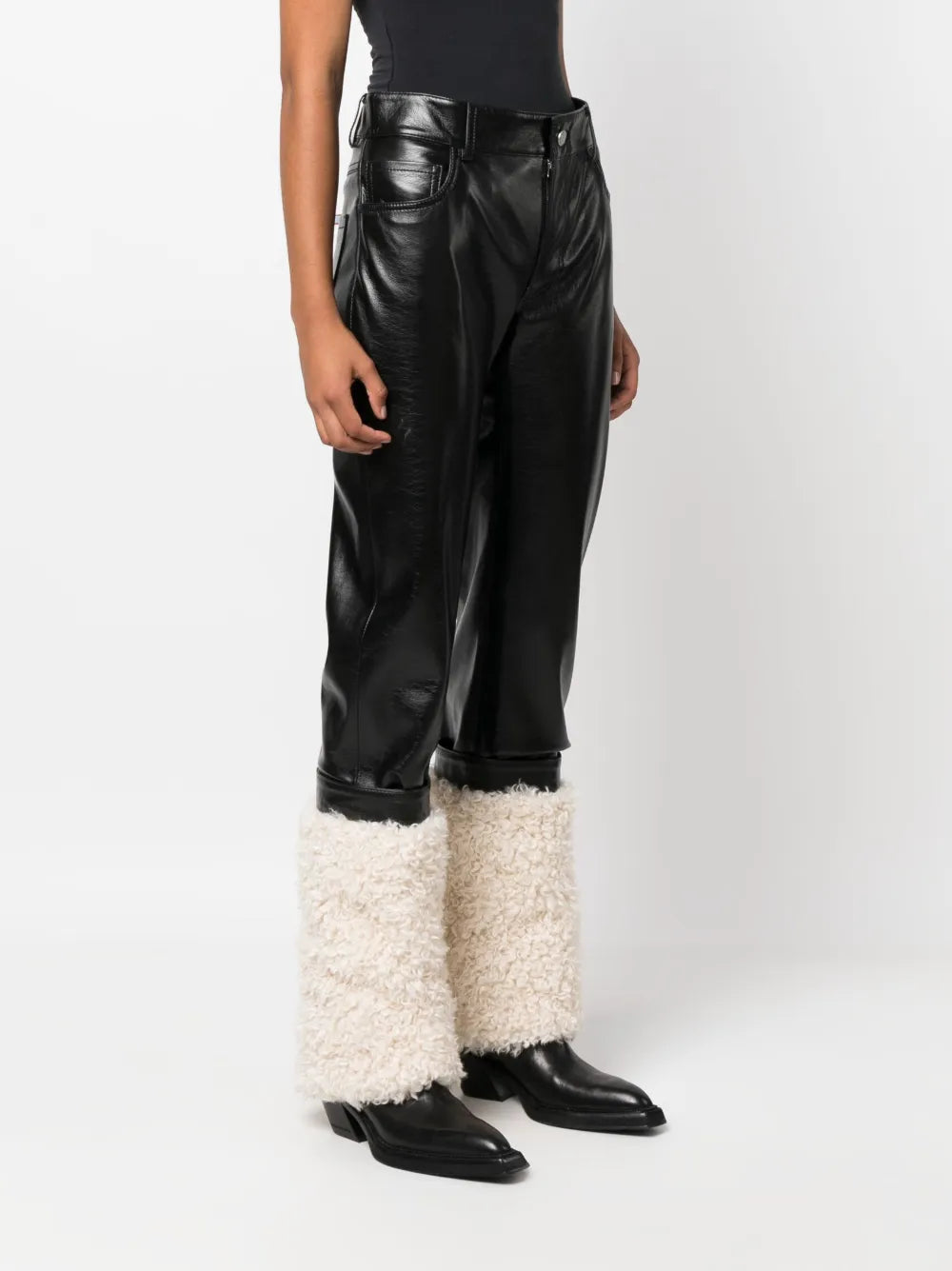 ファー付きレザー y2kパンツ ハイブリッドレザーとフェイクファーパンツ - Coperni - レディース