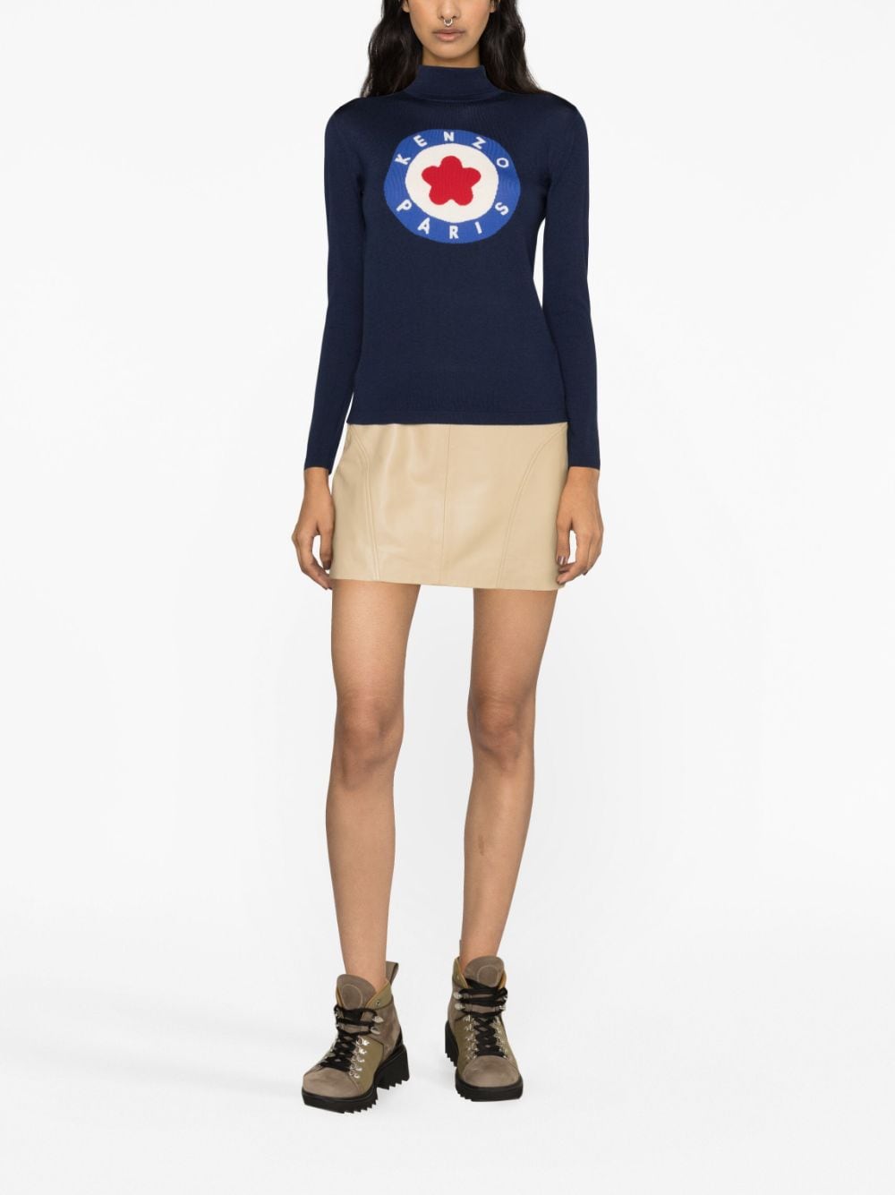 Kenzo sweater, luxury turtleneck, women's knitwear, high-end fashion, blue pullover