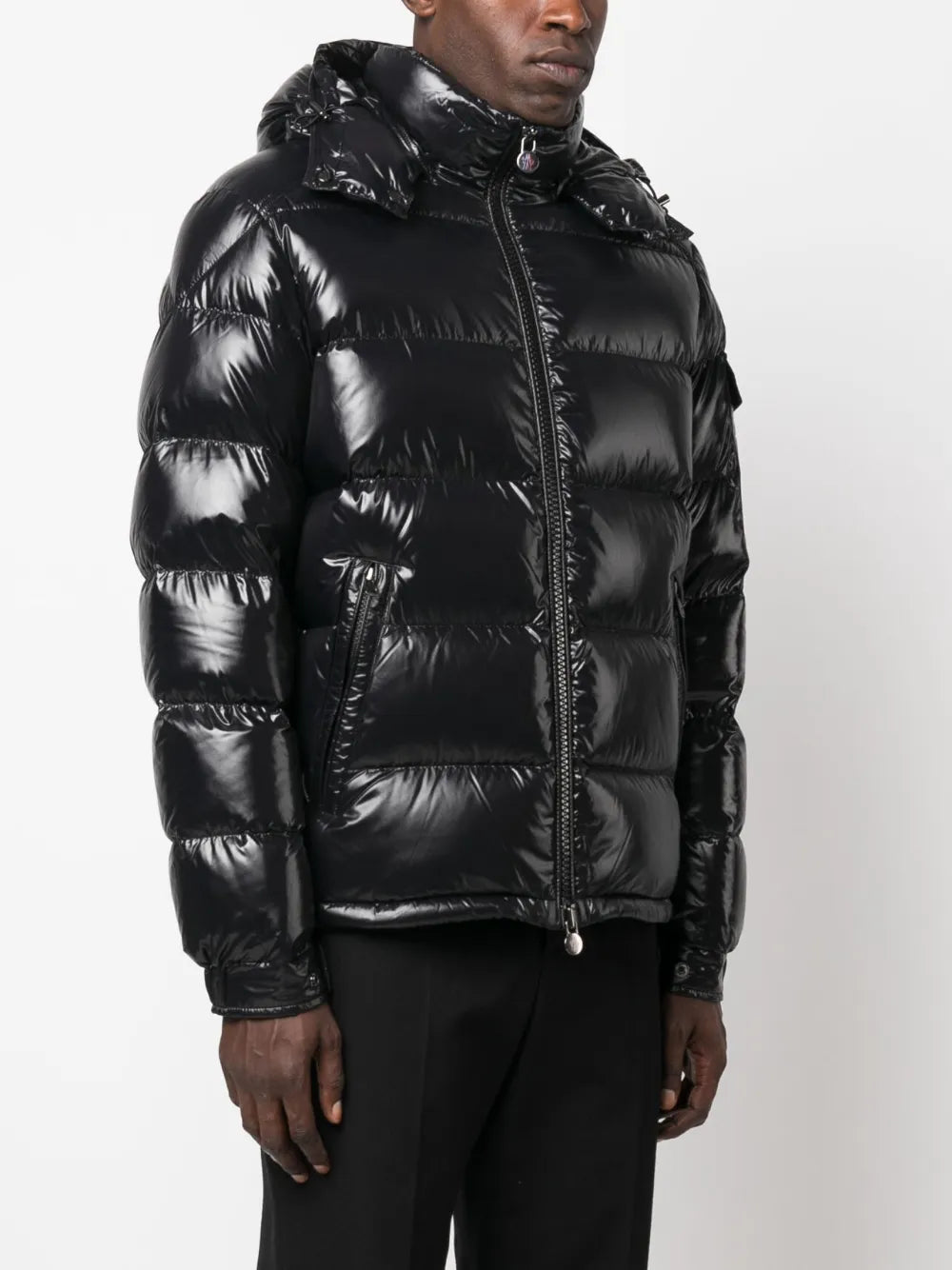 Image of Maya Black Down Jacket by Moncler for Men - Season Autumn-Winter 2025 - Detail View 1