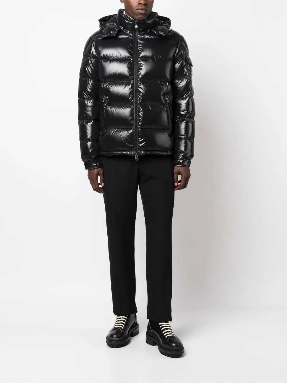 Image of Maya Black Down Jacket by Moncler for Men - Season Autumn-Winter 2025 - Back View