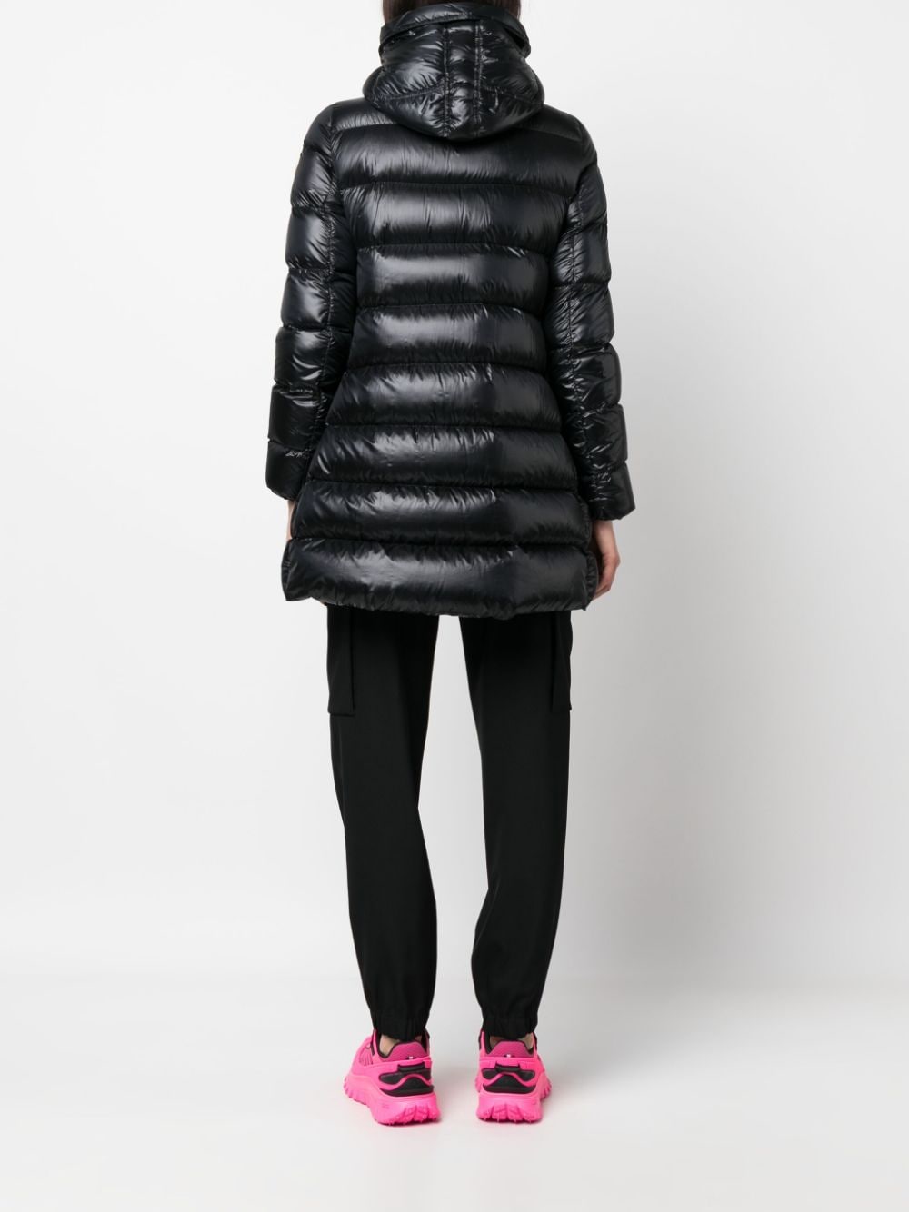 Moncler jacket, quilted jacket, long jacket, black jacket, luxury outerwear