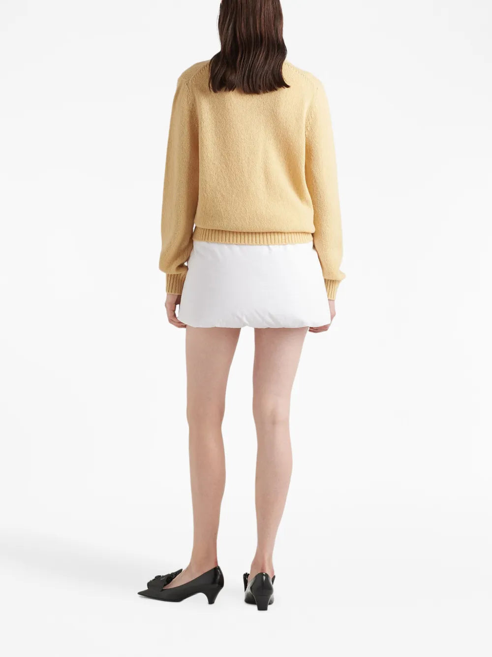 Prada pull, wool and cashmere, luxury knitwear, yellow pull, elegant fashion