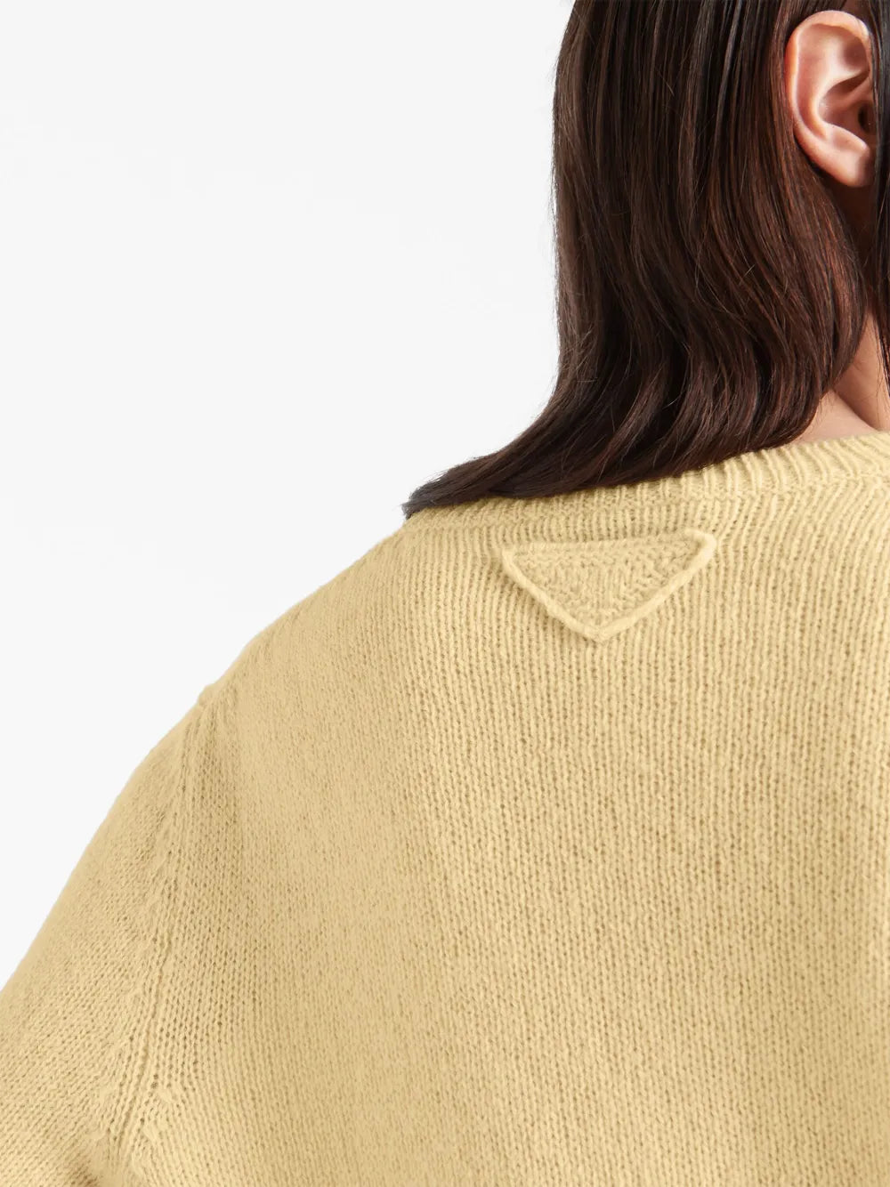 Prada pull, wool and cashmere, luxury knitwear, yellow pull, elegant fashion