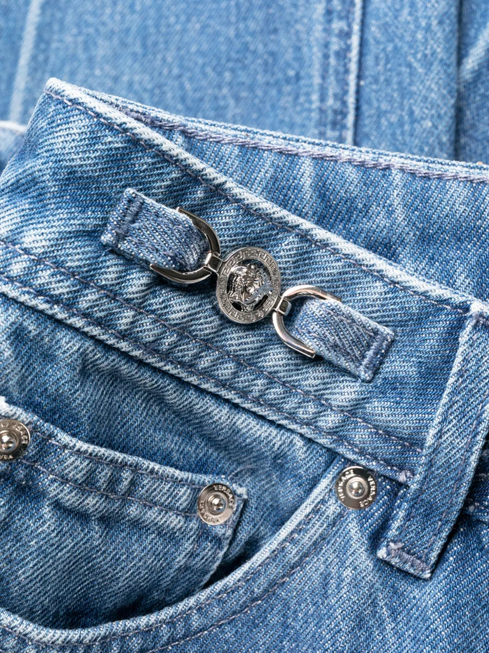 Versace jeans, light blue jean, luxury fashion, high-end denim, straight jean