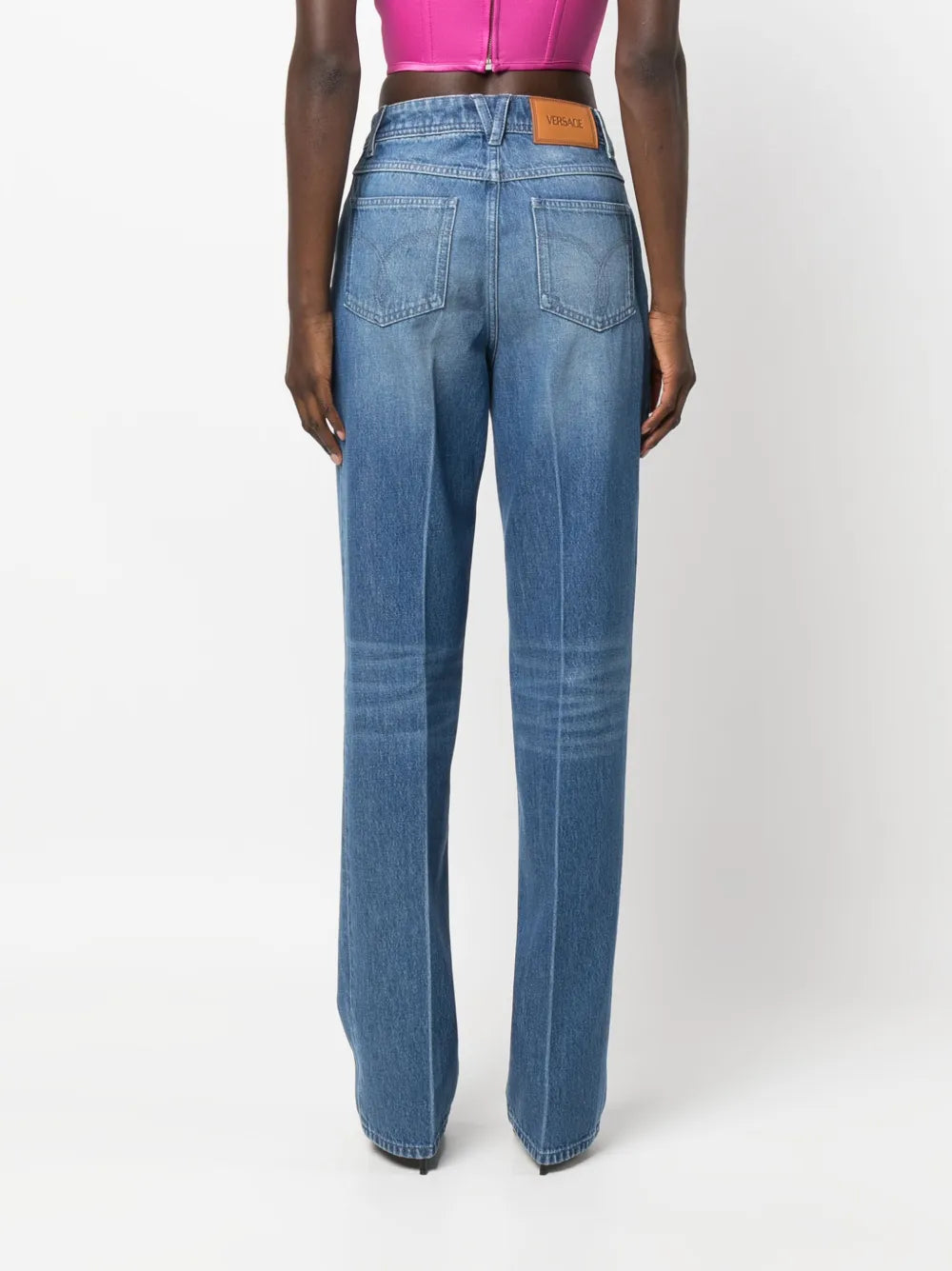Versace jeans, light blue jean, luxury fashion, high-end denim, straight jean
