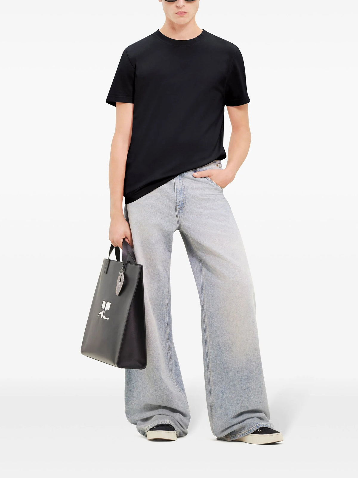 Image of Black Cotton T-Shirt by Courrèges for Men - Season Spring-Summer 2026 - Model View 2
