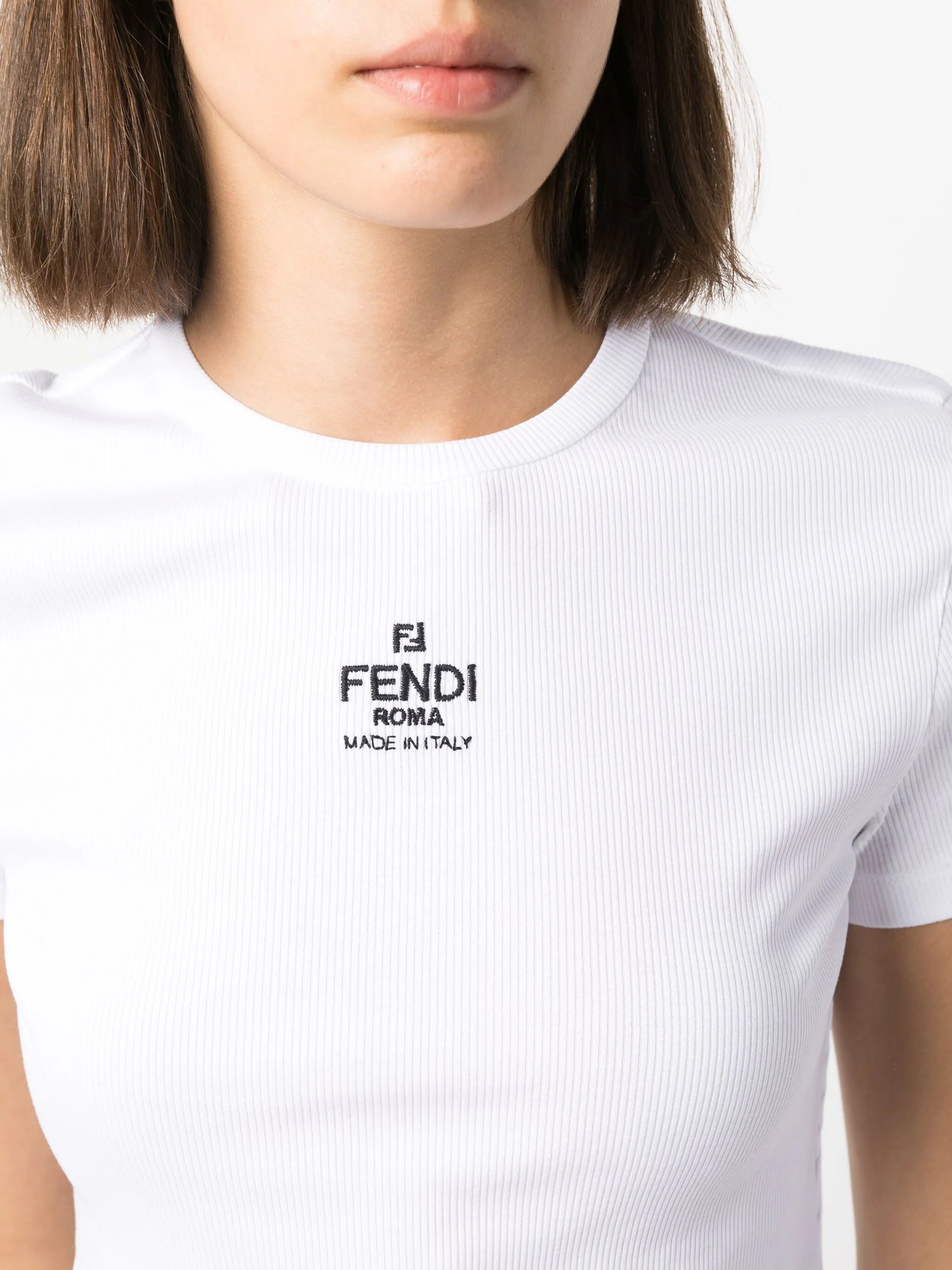 Image of Fendi Roma White Crop Top by Fendi for Women - Season Spring-Summer 2026 - Model view 4