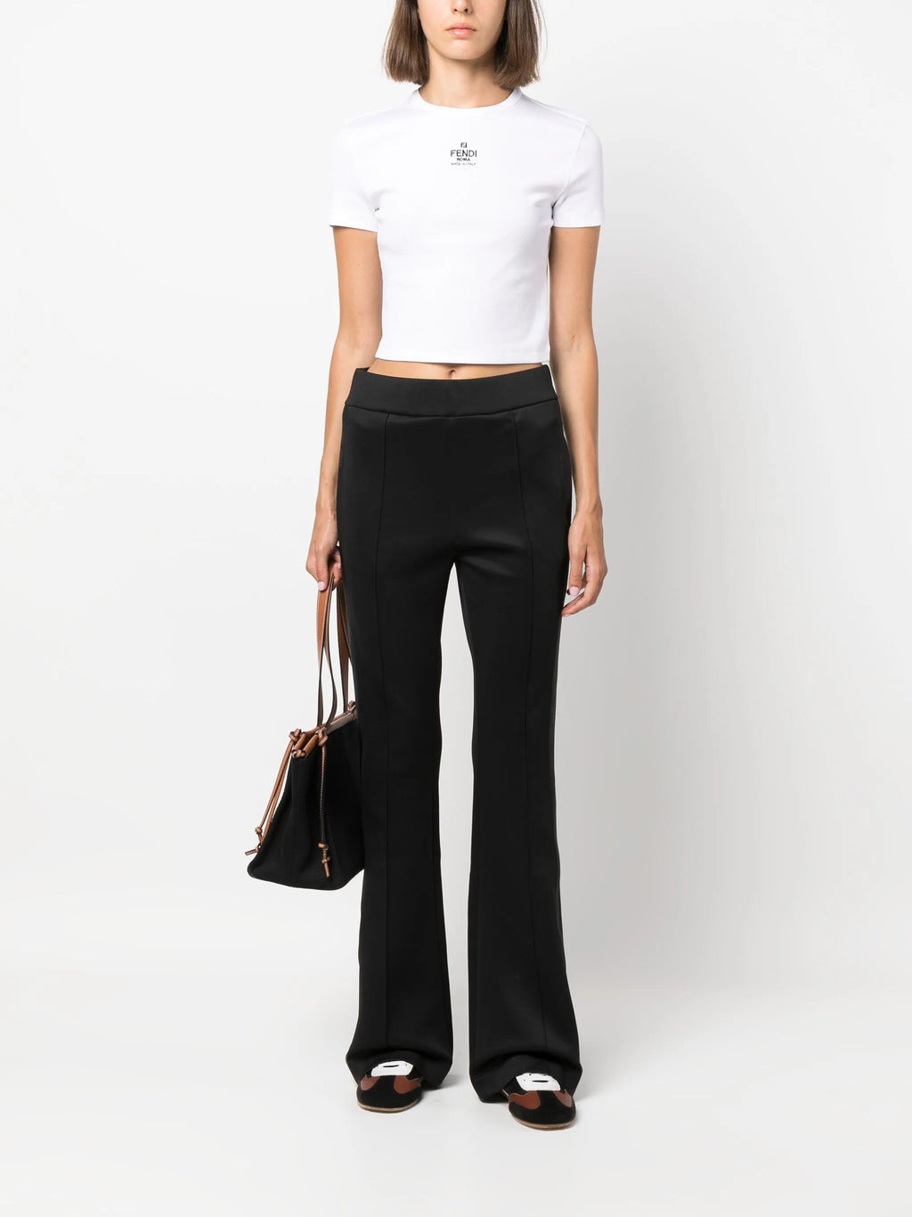 Image of Fendi Roma White Crop Top by Fendi for Women - Season Spring-Summer 2026 - Model view 1