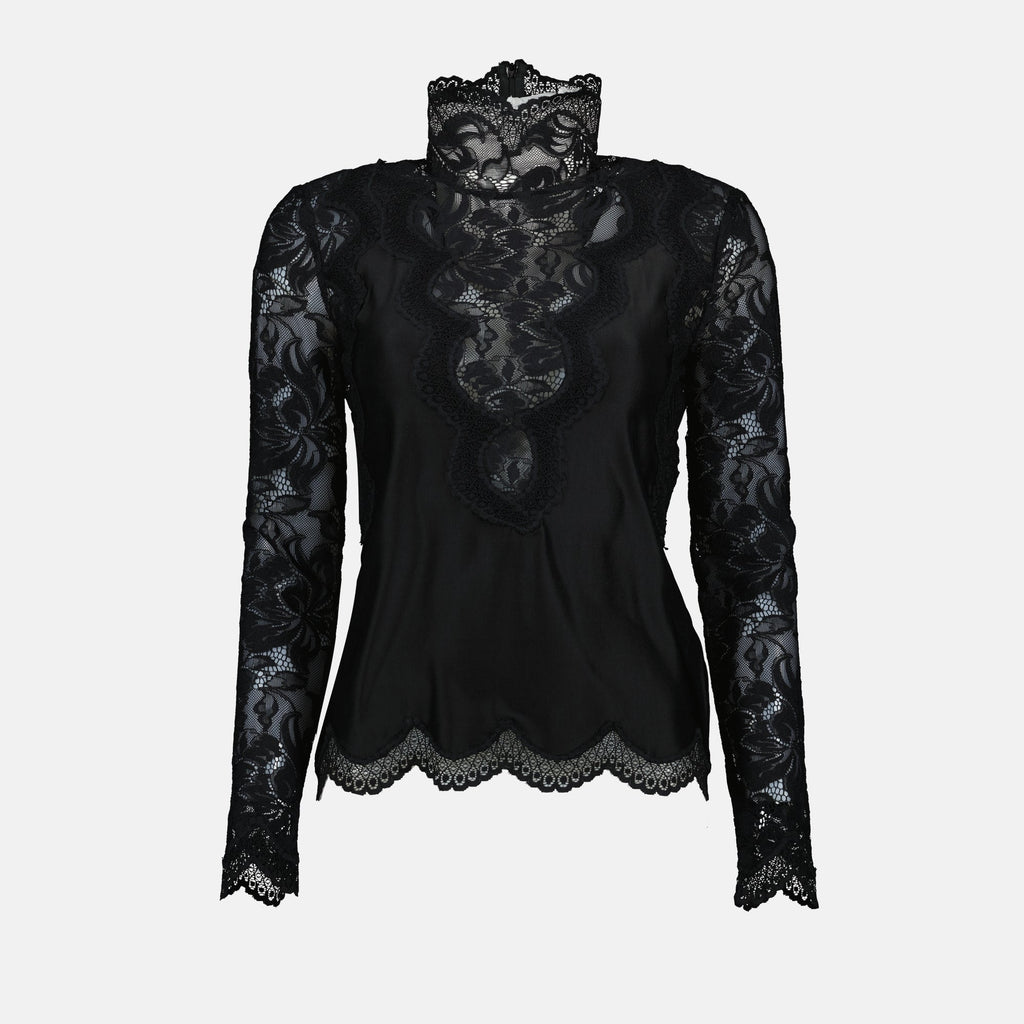 blouse, satin blouse, lace blouse, black blouse, embroidered lace