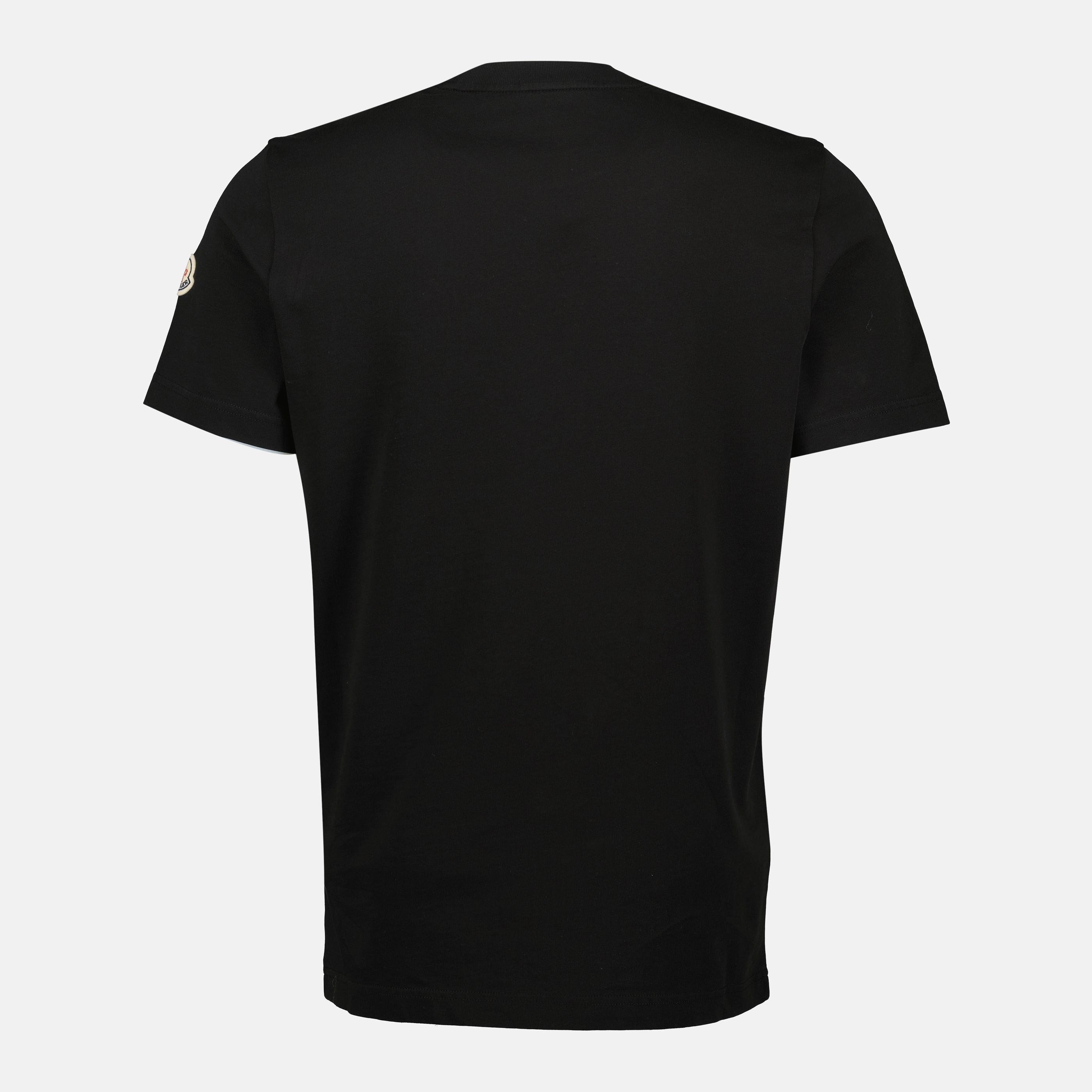 Moncler T-shirt, Black logo shirt, Cotton jersey tee, Round neck t-shirt, Luxury casual wear